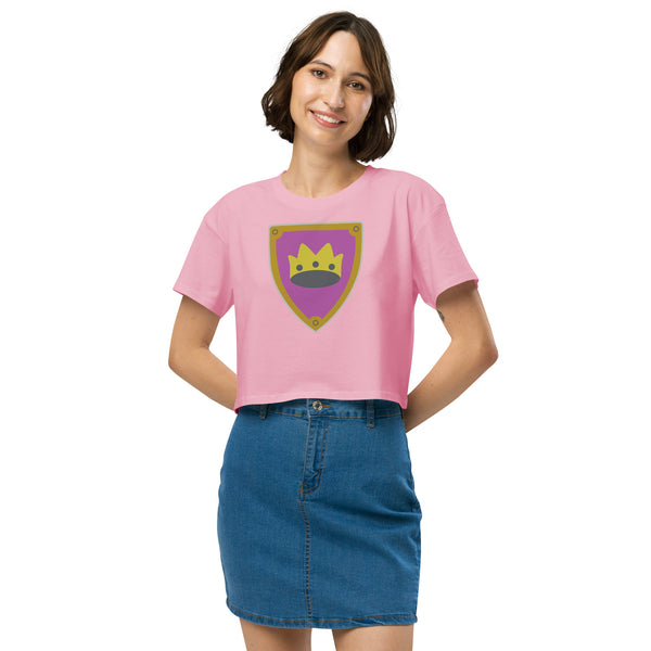 Vintage Bricks Castle Pink Shield with Crown Women’s crop top