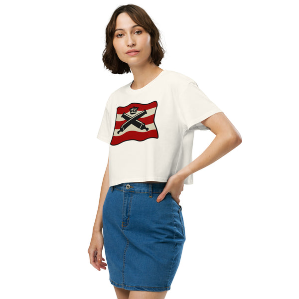 Vintage Bricks Red Cannon Crown Pirate Ships Women’s crop top