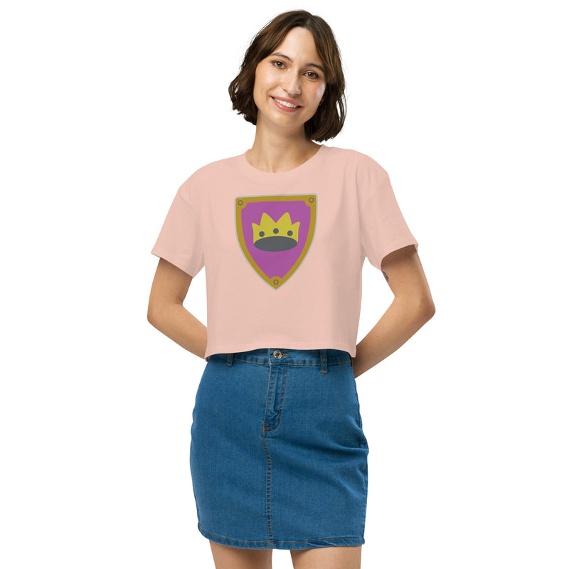 Vintage Bricks Castle Pink Shield with Crown Women’s crop top