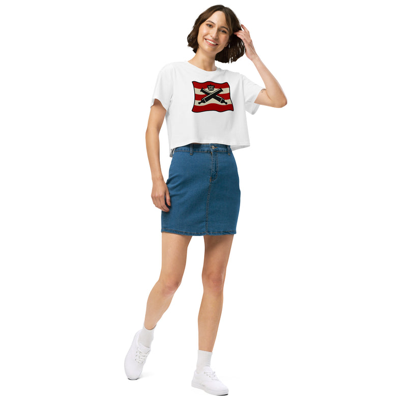 Vintage Bricks Red Cannon Crown Pirate Ships Women’s crop top