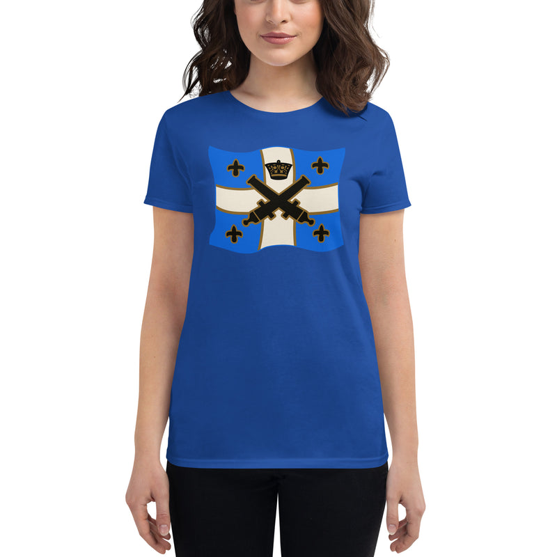 Vintage Bricks Blue Cannon Crown Pirate Ships Flag Women's short sleeve t-shirt
