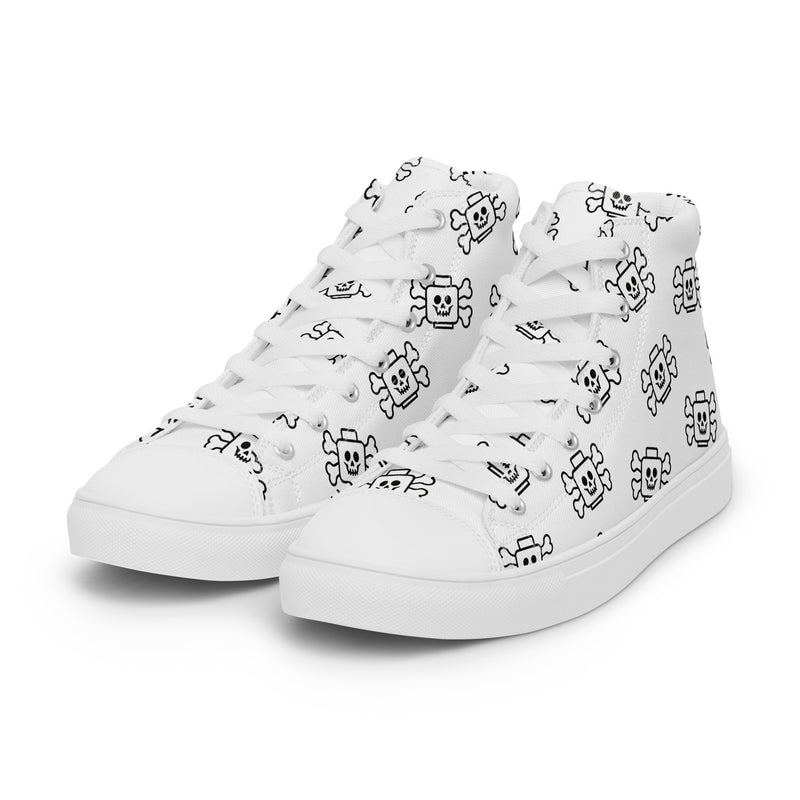 White Skeleton Head with Bones Women’s high top canvas shoes