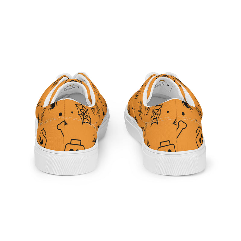 Orange Halloween Ghost Spiders Skeletons Women’s Lace-Up Canvas Shoes