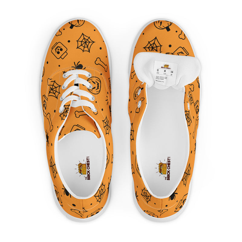 Orange Halloween Ghost Spiders Skeletons Women’s Lace-Up Canvas Shoes