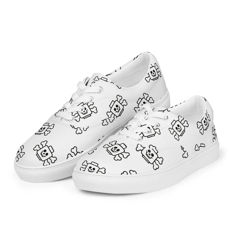 White Skeleton Women’s Lace-Up Canvas Shoes
