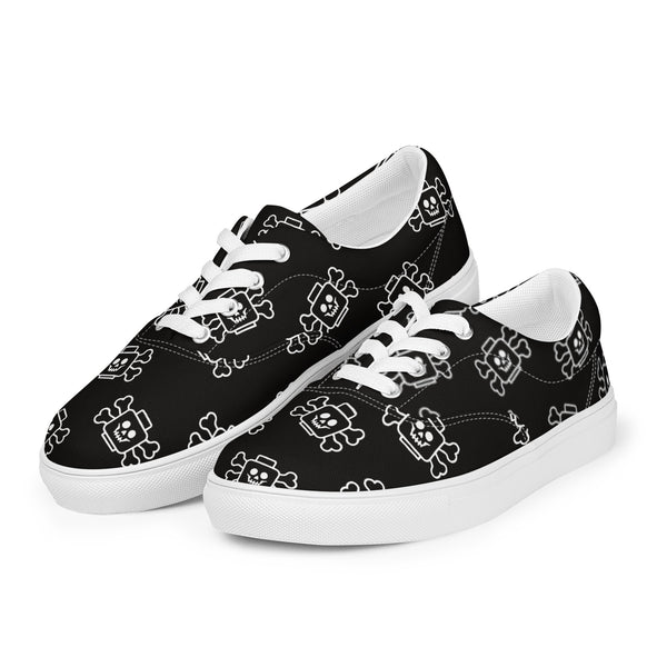 Black Skeleton Women’s Lace-Up Canvas Shoes