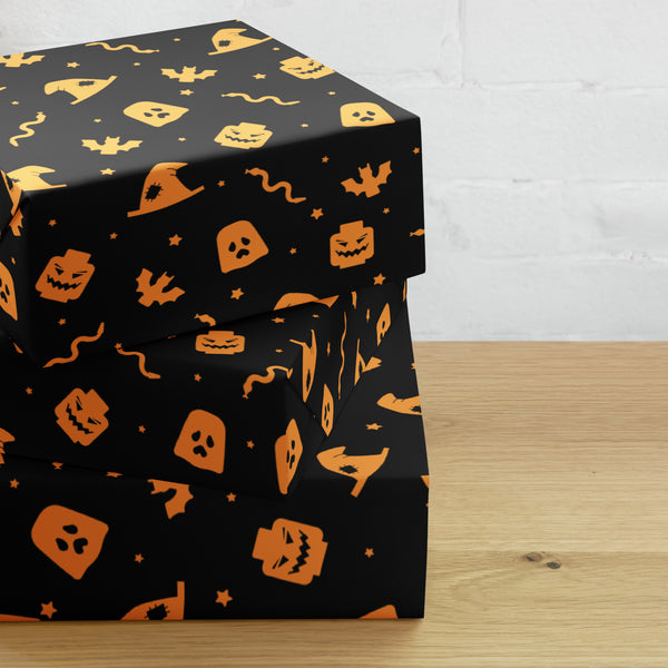 Halloween Black Orange Ghost Spooky Gift Wrapping paper sheets