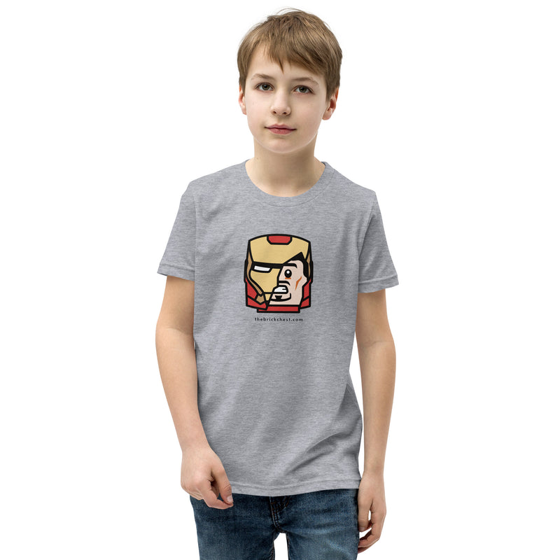 Custom Building Brick Lego Style Iron Man Tony Minifigure Head cotton Youth Short Sleeve T-Shirt