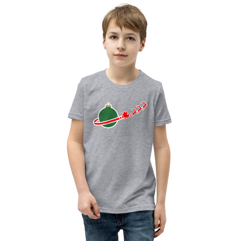 Vintage Christmas Space Planet Santa Sleigh Reindeer Youth Short Sleeve T-Shirt