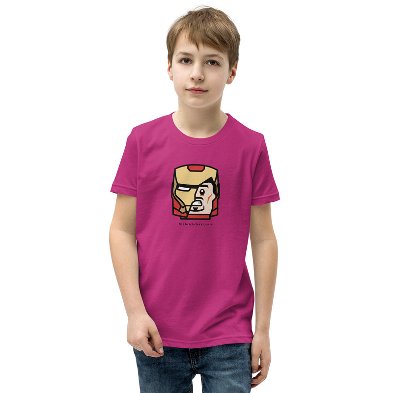 Custom Building Brick Lego Style Iron Man Tony Minifigure Head cotton Youth Short Sleeve T-Shirt