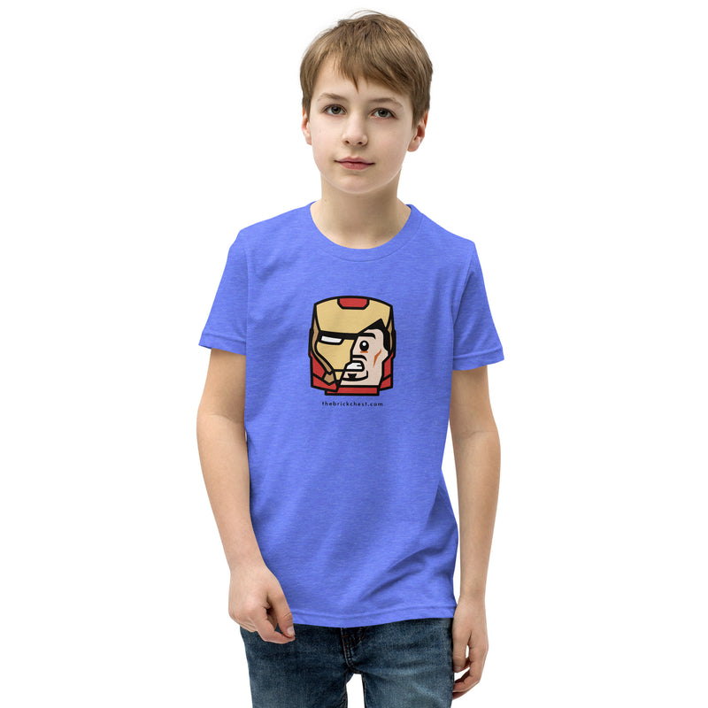 Custom Building Brick Lego Style Iron Man Tony Minifigure Head cotton Youth Short Sleeve T-Shirt