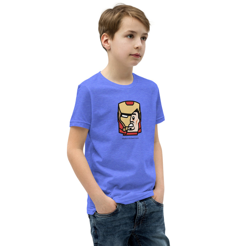 Custom Building Brick Lego Style Iron Man Tony Minifigure Head cotton Youth Short Sleeve T-Shirt