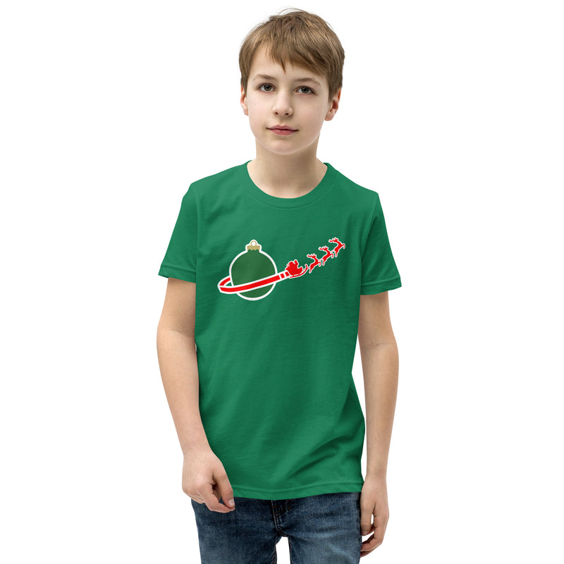 Vintage Christmas Space Planet Santa Sleigh Reindeer Youth Short Sleeve T-Shirt