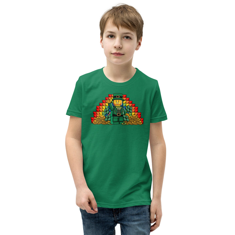 St Saint Patrick's Day Rainbow Gold Pot Leprechaun Clover Youth Short Sleeve T-Shirt