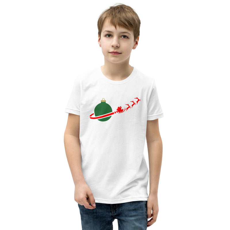 Vintage Christmas Space Planet Santa Sleigh Reindeer Youth Short Sleeve T-Shirt