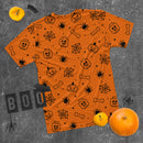 Oranges gruseliges Skelett, Spinne, Kürbis Halloween Brick Minifigur Teile Herren T-Shirt