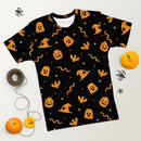 Schwarzes gruseliges T-Shirt für Herren mit Geist, Fledermaus, Kürbis, Hexe und Schlange, Halloween-Ziegel, Minifigurenteile