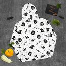 Weißer gruseliger Geist, Fledermaus, Kürbis, Hexe, Schlange Halloween Brick Minifigur Teile Unisex Hoodie