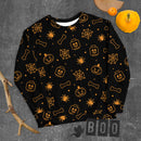 Black Spooky Skeleton, Spider, Pumpkin Halloween Brick Minifigure Parts Unisex Sweatshirt