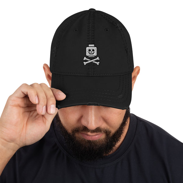 Skeleton Crossbones Minifigure Head Distressed Dad Hat