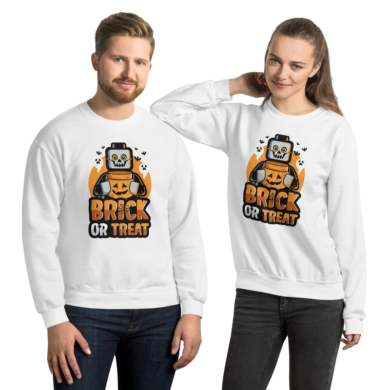 Brick or Treat, Bat, Pumpkin Halloween Brick Minifigure Parts Unisex Sweatshirt