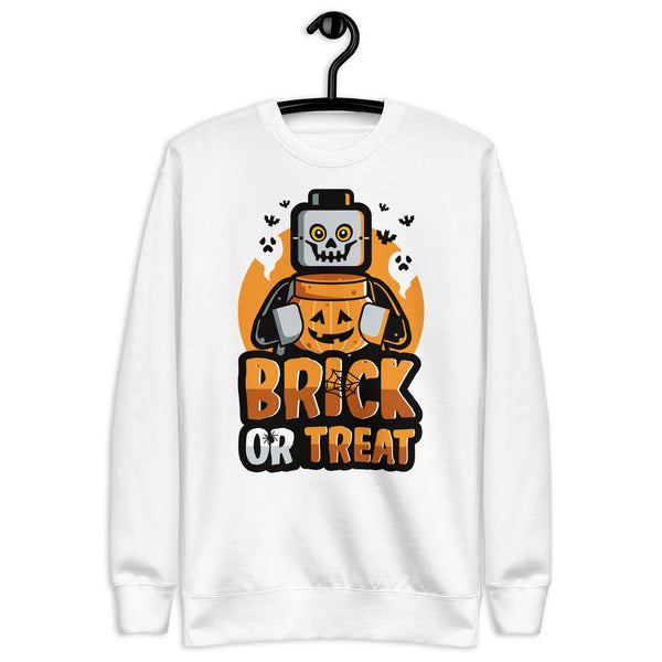 Brick or Treat, Bat, Pumpkin Halloween Brick Minifigure Parts Unisex Premium Sweatshirt