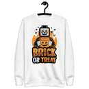 Brick or Treat, Fledermaus, Kürbis Halloween Brick Minifigur Teile Erwachsene Unisex Premium Sweatshirt