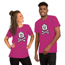 Totenkopf Minifigur Kopf gekreuzte Knochen unten Unisex T-Shirt