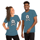Totenkopf Minifigur Kopf gekreuzte Knochen unten Unisex T-Shirt