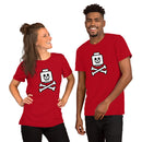 Totenkopf Minifigur Kopf gekreuzte Knochen unten Unisex T-Shirt