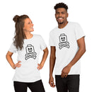 Totenkopf Minifigur Kopf gekreuzte Knochen unten Unisex T-Shirt