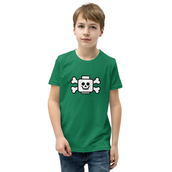 Brick Skeleton Minifigure Head Pirate Crossbones Flag Youth Short Sleeve T-Shirt