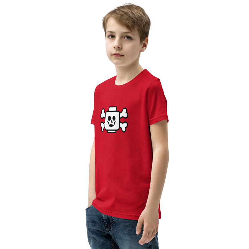 Brick Skeleton Minifigure Head Pirate Crossbones Flag Youth Short Sleeve T-Shirt